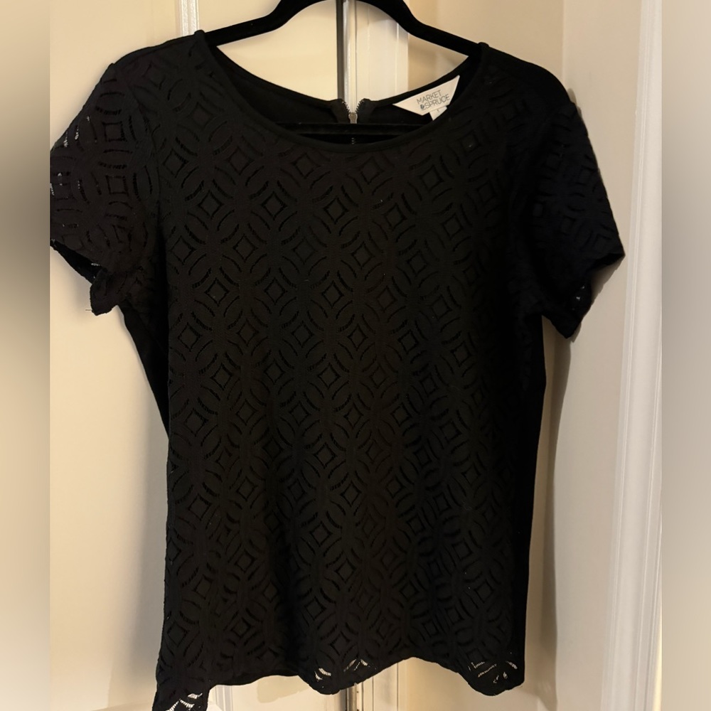 Black short sleeve mixed material top - stitch fix